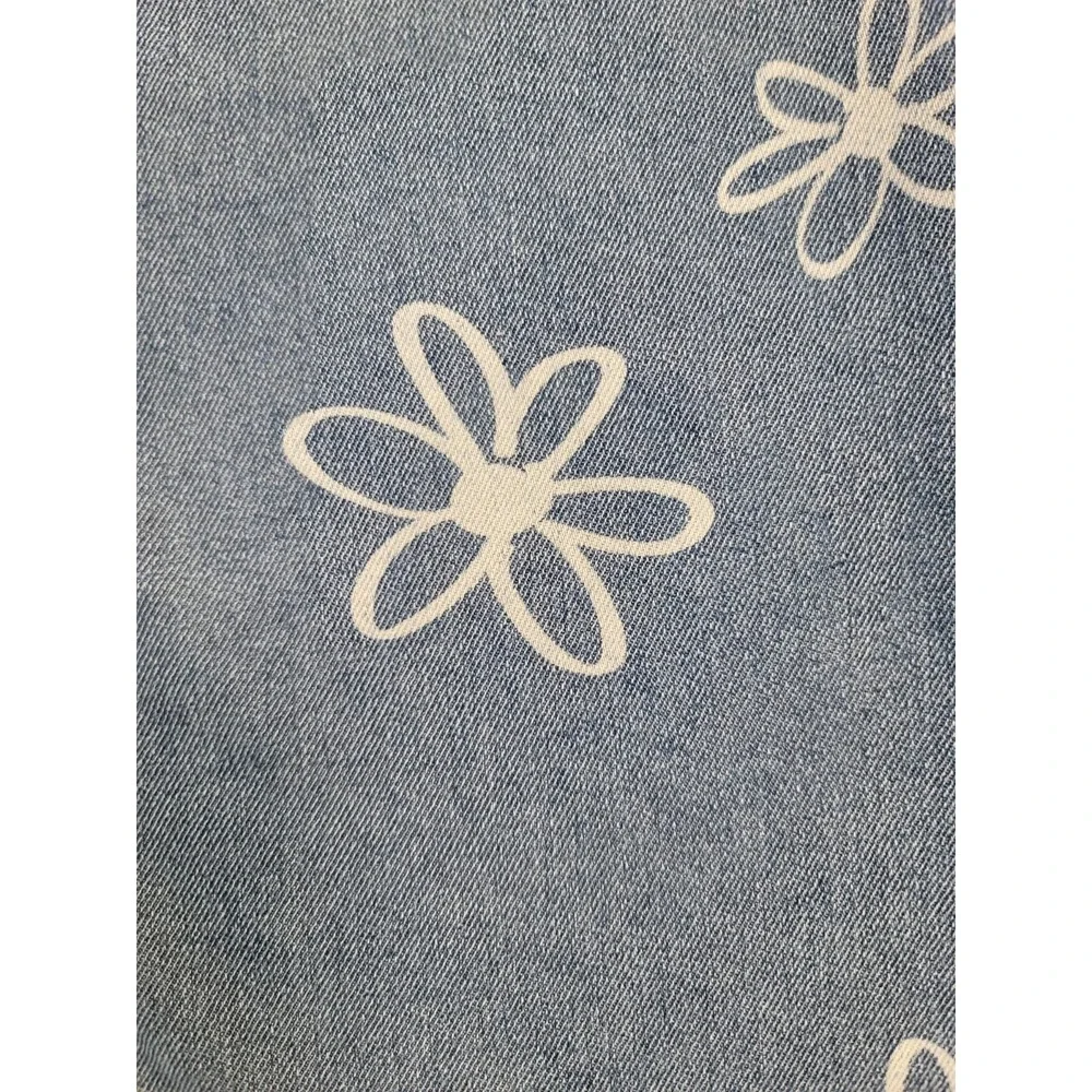Justice Girls Daisy Print Wide Leg Jeans Size 14 Light Wash Y2K Retro Floral
